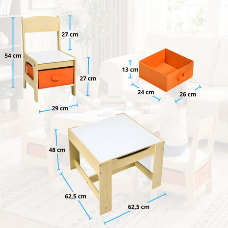Kindertafel met stoeltjes &ndash; Kindertafel &ndash; Speeltafel &ndash; Met opbergruimte &ndash; Krijtbord/Whiteboard - 3 tot 7 jaar &ndash; Hout