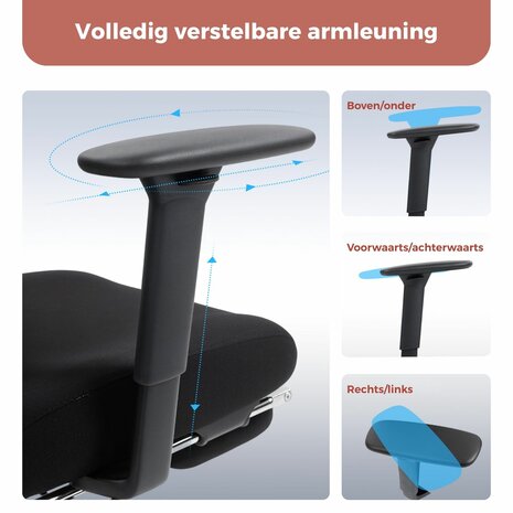 Ergonomische Bureaustoel met Voetensteun - Verstelbare Hoofdsteun en Lendensteun - Office Chair met Wielen - Bureaustoelen voor Volwassenen tot 120kg  - Zwart 