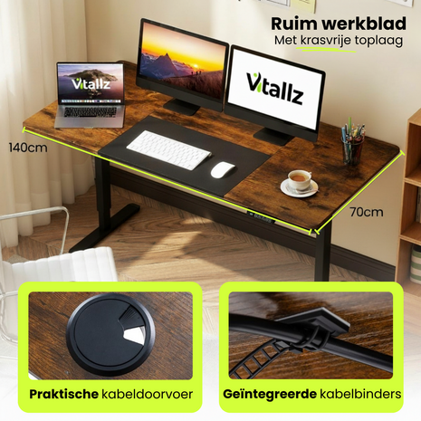 Elektrisch Zit Sta Bureau - Met Deskpad, Botsbeveiliging &amp; Kinderslot -  Ergonomisch Thuiswerken - 140 x 70 cm