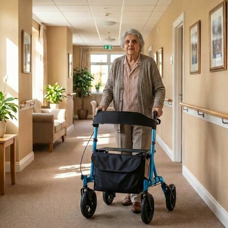 Rollator Lichtgewicht en Opvouwbaar - Met Luchtbanden, Ergonomische Zitting en Wandelstokhouder - Voor Binnen en Buiten - Blauw