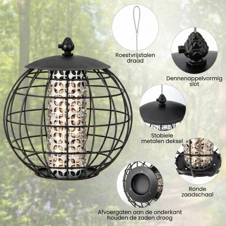 Voederhuisje voor vogels &ndash; Voederhuis - Hangend &ndash; Voedersilo voor tuinvogels &ndash; Vogelvoederhuisje - Zwart