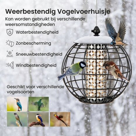 Voederhuisje voor vogels &ndash; Voederhuis - Hangend &ndash; Voedersilo voor tuinvogels &ndash; Vogelvoederhuisje - Zwart