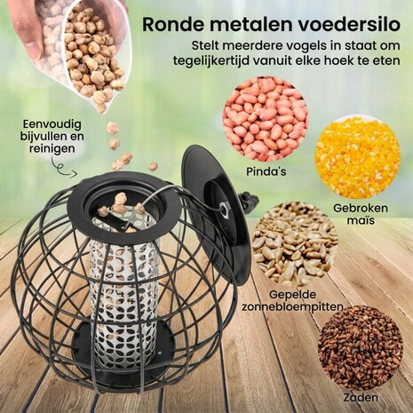Voederhuisje voor vogels &ndash; Voederhuis - Hangend &ndash; Voedersilo voor tuinvogels &ndash; Vogelvoederhuisje - Zwart