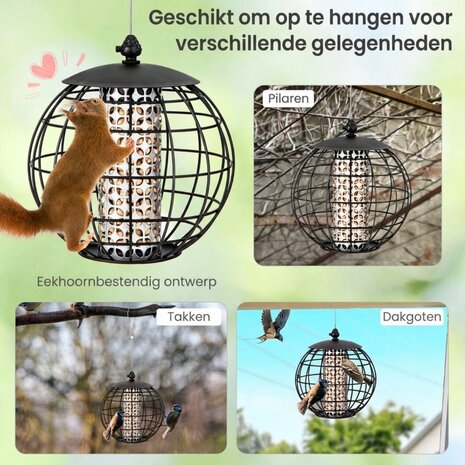 Voederhuisje voor vogels &ndash; Voederhuis - Hangend &ndash; Voedersilo voor tuinvogels &ndash; Vogelvoederhuisje - Zwart