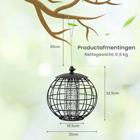 Voederhuisje voor vogels &ndash; Voederhuis - Hangend &ndash; Voedersilo voor tuinvogels &ndash; Vogelvoederhuisje - Zwart