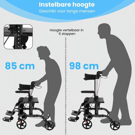 Rollator Lichtgewicht en Opvouwbaar &ndash; Rolstoel &ndash; 2 in 1 - Ergonomische Zitting en Wandelstokhouder - Voor Binnen en Buiten - Rood