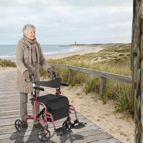 Rollator Lichtgewicht en Opvouwbaar &ndash; Rolstoel &ndash; 2 in 1 - Ergonomische Zitting en Wandelstokhouder - Voor Binnen en Buiten - Rood