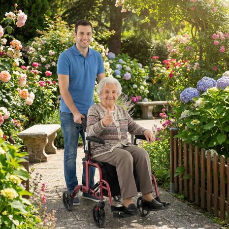 Rollator Lichtgewicht en Opvouwbaar &ndash; Rolstoel &ndash; 2 in 1 - Ergonomische Zitting en Wandelstokhouder - Voor Binnen en Buiten - Rood