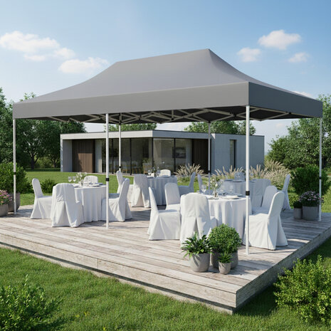 Partytent Opvouwbaar - 6x3m - Met Zijwanden &ndash; Met zandzakken - Paviljoen - Easy Up partytent &ndash; Tuinpaviljoen &ndash; Waterafstotend - Grijs