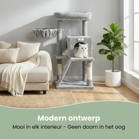 Krabpaal &ndash; Ook voor kittens en senior katten &ndash; Compact- Modern - Lichtgrijs &ndash; 49 x49 x 97 cm
