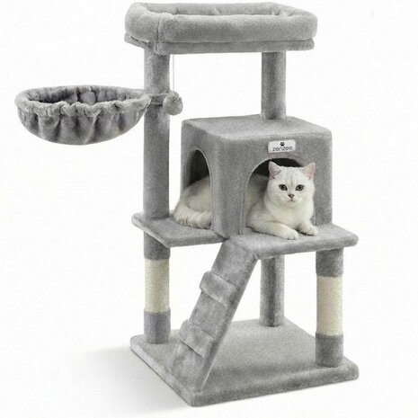 Krabpaal &ndash; Ook voor kittens en senior katten &ndash; Compact- Modern - Lichtgrijs &ndash; 49 x49 x 97 cm