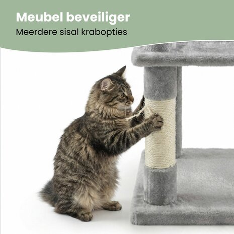 Krabpaal &ndash; Ook voor kittens en senior katten &ndash; Compact- Modern - Lichtgrijs &ndash; 49 x49 x 97 cm