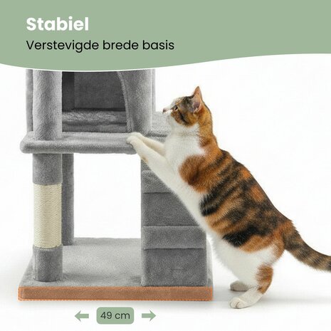 Krabpaal &ndash; Ook voor kittens en senior katten &ndash; Compact- Modern - Lichtgrijs &ndash; 49 x49 x 97 cm