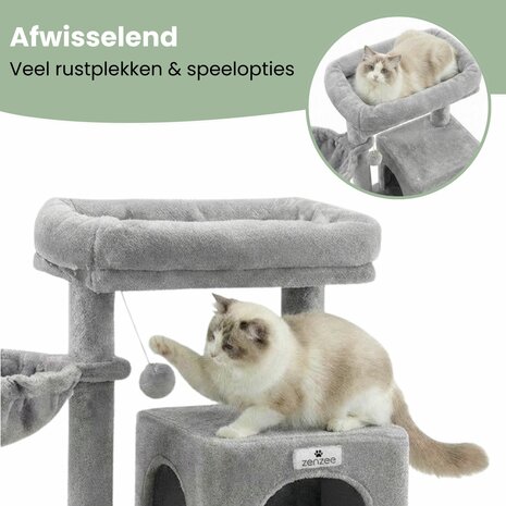 Krabpaal &ndash; Ook voor kittens en senior katten &ndash; Compact- Modern - Lichtgrijs &ndash; 49 x49 x 97 cm