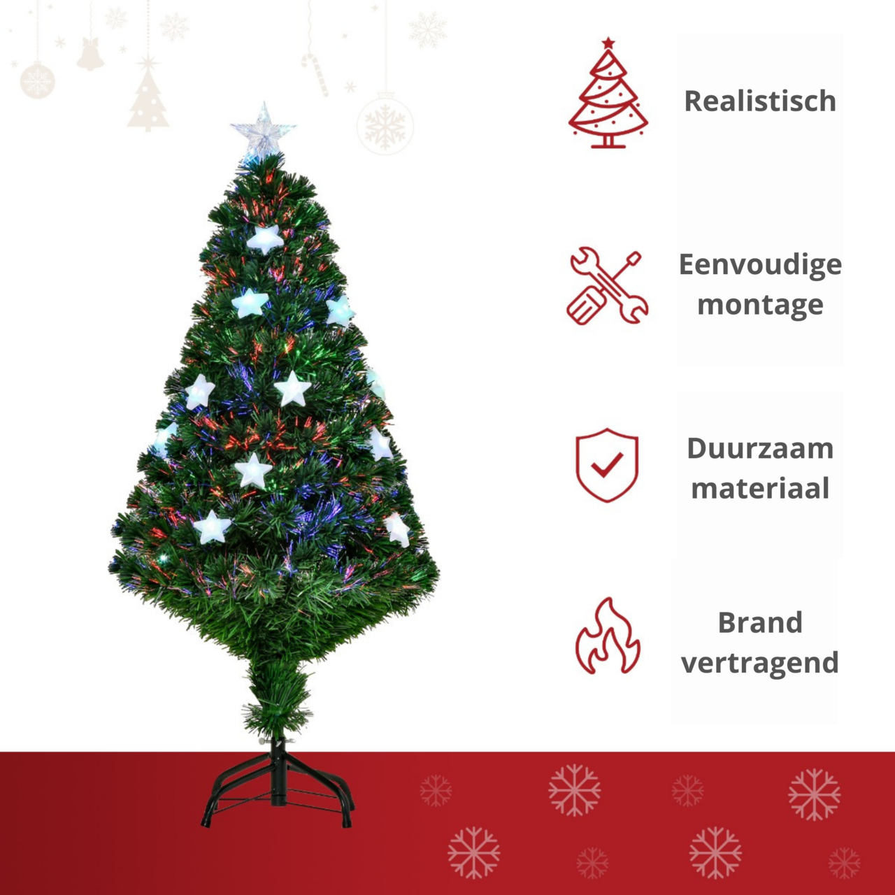 ChristmasGoodz - Kunstkerstboom met glasvezel en kerststerren Kerstboom - Kerst LED 120 cm - NiceGoodz