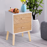 nachtkastje - houten poten - Scandinavische stijl - 2 lades - Wit nachtkastje - houten poten - Scandinavische stijl - 2 lades - Wit