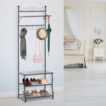 Garderoberek - Met schoenenrek en zitbank - Klassieke Klerenhanger Hangrek - Zwart Garderoberek - Met schoenenrek en zitbank - Klassieke Klerenhanger Hangrek - Zwart