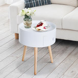 Bijzettafel met lade -Salontafel - Nachtkastje - Rond - Scandinavisch Design - Hout - D38 x H45 - Wit Bijzettafel met lade -Salontafel - Nachtkastje - Rond - Scandinavisch Design - Hout - D38 x H45 - Wit