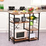 Vintage keuken rek- Bruin MDF - Zwart Metaal - Industrieel - Met draadkorf - L90 cm B40 cm H87,5 Cm Vintage keuken rek- Bruin MDF - Zwart Metaal - Industrieel - Met draadkorf - L90 cm B40 cm H87,5 Cm