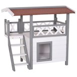 Kattenvilla met trap en balkon - Kattenhuis - Kattenhok - Krabpaal - 2 verdiepingen - 77 x 50 x73 cm - Wit/Grijs Kattenvilla met trap en balkon - Kattenhuis - Kattenhok - Krabpaal - 2 verdiepingen - 77 x 50 x73 cm - Wit/Grijs