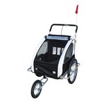 Kinderfietskar - Fietskar -Kinderaanhanger - Buggyfunctie - Geveerd en geremd - 2 zitplaatsen - Wit/Zwart - 122 x 90 x 106 cm Kinderfietskar - Fietskar -Kinderaanhanger - Buggyfunctie - Geveerd en geremd - 2 zitplaatsen - Wit/Zwart - 122 x 90 x 106 cm