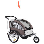 Kinderfietskar - Fietskar -Kinderaanhanger - Buggyfunctie - Geveerd en geremd - 2 zitplaatsen - Wit/Koffie - 130 x 90 x 110 cm Kinderfietskar - Fietskar -Kinderaanhanger - Buggyfunctie - Geveerd en geremd - 2 zitplaatsen - Wit/Koffie - 130 x 90 x 110 cm