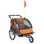 Kinderfietskar - Fietskar -Kinderaanhanger - Buggyfunctie - Geveerd en geremd - 2 zitplaatsen - Oranje/Koffie - 130 x 90 x 110 cm Kinderfietskar - Fietskar -Kinderaanhanger - Buggyfunctie - Geveerd en geremd - 2 zitplaatsen - Oranje/Koffie - 130 x 90 x 110 cm