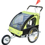 Kinderfietskar - Fietskar -Kinderaanhanger - Buggyfunctie - Geveerd en geremd - 2 zitplaatsen - Groen/Zwart - 122 x 90 x 106 cm Kinderfietskar - Fietskar -Kinderaanhanger - Buggyfunctie - Geveerd en geremd - 2 zitplaatsen - Groen/Zwart - 122 x 90 x 106 cm