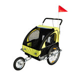 Kinderfietskar - Fietskar -Kinderaanhanger - Buggyfunctie - Geveerd en geremd - 2 zitplaatsen - Geel/Zwart - 122 x 90 x 106 cm Kinderfietskar - Fietskar -Kinderaanhanger - Buggyfunctie - Geveerd en geremd - 2 zitplaatsen - Geel/Zwart - 122 x 90 x 106 cm