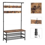 Garderoberek - Halrek - Met schoenenrek en zitbank -Kapstok - Industrieel ontwerp - Klerenhanger Hangrek - Rustiek Bruin/Grijs Garderoberek - Halrek - Met schoenenrek en zitbank -Kapstok - Industrieel ontwerp - Klerenhanger Hangrek - Rustiek Bruin/Grijs