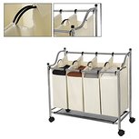 Wasmand op wielen - Wassorteerder - Wastrolley - Uitneembare vakken - 104 Liter - Beige Wasmand op wielen - Wassorteerder - Wastrolley - Uitneembare vakken - 104 Liter - Beige