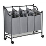 Wasmand op wielen - Wassorteerder - Wastrolley - Uitneembare vakken - 104 Liter - Grijs Wasmand op wielen - Wassorteerder - Wastrolley - Uitneembare vakken - 104 Liter - Grijs