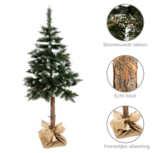 Kunstkerstboom - Kerstboom - Kerstboom Kunstof - Echte houten stam - Met sneeuw - 180 cm - Met Standaard Kunstkerstboom - Kerstboom - Kerstboom Kunstof - Echte houten stam - Met sneeuw - 180 cm - Met Standaard