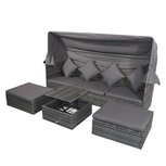 Loungeset met zonneluifel - Tuinmeubels - Poly rotan - 4 delig - Grijs - 200L x 68B x 74H cm Loungeset met zonneluifel - Tuinmeubels - Poly rotan - 4 delig - Grijs - 200L x 68B x 74H cm