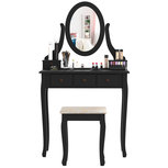 Make up tafel - Kaptafel - Opmaaktafel - Visagie tafel met kruk en grote spiegel - Zwart - 80 x 40 x 77 cm (BxDxH) Make up tafel - Kaptafel - Opmaaktafel - Visagie tafel met kruk en grote spiegel - Zwart - 80 x 40 x 77 cm (BxDxH)