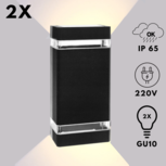 Wandlamp - 2 stuks - Wandlamp buiten - Tuinlamp - Tuinverlichting - Buitenlamp - Boven en onder licht - Zwart - IP65 Wandlamp - 2 stuks - Wandlamp buiten - Tuinlamp - Tuinverlichting - Buitenlamp - Boven en onder licht - Zwart - IP65