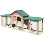 Konijnenhok - Konijnenren - Konijnenhok voor buiten - Dubbeldeks - Naturel - 210L x 45,5W x 84,5H cm Konijnenhok - Konijnenren - Konijnenhok voor buiten - Dubbeldeks - Naturel - 210L x 45,5W x 84,5H cm