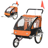 Kinderfietskar - Fietskar -Kinderaanhanger - Buggyfunctie - Geveerd en geremd - 2 zitplaatsen - Oranje/Zwart - 122 x 90 x 106 cm Kinderfietskar - Fietskar -Kinderaanhanger - Buggyfunctie - Geveerd en geremd - 2 zitplaatsen - Oranje/Zwart - 122 x 90 x 106 cm