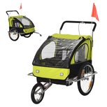 Kinderfietskar - Fietskar -Kinderaanhanger - Buggyfunctie - Geveerd en geremd - 2 zitplaatsen - Groen/Zwart - 122 x 90 x 106 cm Kinderfietskar - Fietskar -Kinderaanhanger - Buggyfunctie - Geveerd en geremd - 2 zitplaatsen - Groen/Zwart - 122 x 90 x 106 cm