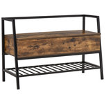 Schoenenrek - Schoenenkast - schoenenbank - Zitbank met opbergruimte - Industrieel - Metaal/Hout - Bruin/Zwart - 90W x 37D x 60H cm Schoenenrek - Schoenenkast - schoenenbank - Zitbank met opbergruimte - Industrieel - Metaal/Hout - Bruin/Zwart - 90W x 37D x 60H cm