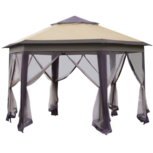 Tuinpaviljoen - Vouwtent - Paviljoen - Partytent - Gazebo - Zeshoek - 4,05 x 4,05m - 6 Mesh zijwanden - Koffie