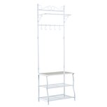 Garderoberek - Met schoenenrek en zitbank - Klassieke Klerenhanger Hangrek - Wit Garderoberek - Met schoenenrek en zitbank - Klassieke Klerenhanger Hangrek - Wit