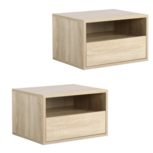 Nachtkastje - Nachtkast - Nachtkastjes set van 2 - Met lade - Wandmontage - Natuur/hout Nachtkastje - Nachtkast - Nachtkastjes set van 2 - Met lade - Wandmontage - Natuur/hout