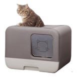 Kattenbak - 2 uitgangen - Kattentoilet - Uitschuifbare bodem - Met schepje - Grijs 53 x 40 x 40 cm Kattenbak - 2 uitgangen - Kattentoilet - Uitschuifbare bodem - Met schepje - Grijs 53 x 40 x 40 cm