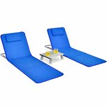 Zenzee Strandstoel - Set van 2 - Met klaptafel – Blauw – Ligbed – Zonnebed – Strandmat met rugleuning – Afneembare hoofdkussens