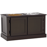 Voerbakkenstandaard met opbergruimte - Voerbak hond  - Hondenvoerbak - Drinkbak - Eetbak  -  Voerbak - MDF/RVS - Bruin