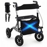 Rollator Lichtgewicht en Opvouwbaar - Met Luchtbanden, Ergonomische Zitting en Wandelstokhouder - Voor Binnen en Buiten - Zwart