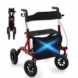Rollator Lichtgewicht en Opvouwbaar - Met Luchtbanden, Ergonomische Zitting en Wandelstokhouder - Voor Binnen en Buiten -  Rood
