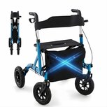 Rollator Lichtgewicht en Opvouwbaar - Met Luchtbanden, Ergonomische Zitting en Wandelstokhouder - Voor Binnen en Buiten - Blauw