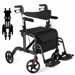 Rollator Lichtgewicht en Opvouwbaar – Rolstoel – 2 in 1 - Ergonomische Zitting en Wandelstokhouder - Voor Binnen en Buiten - Zwart